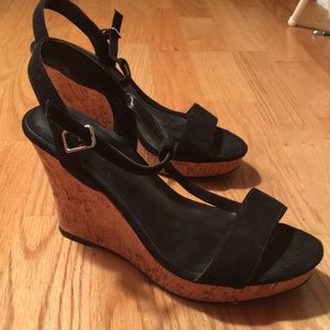 Charles David Black Wedge Sandals with Cork
